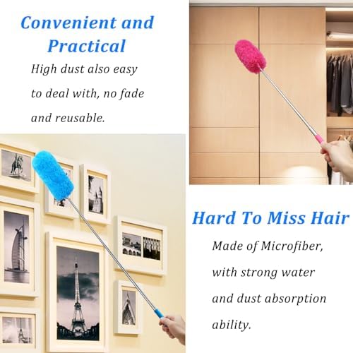 Paquete de 4 Plumero de Microfibra, con Mango Extensible y Cabeza Flexible, Herramienta de Limpieza Lavable para Oficina, Auto, Computadora, Muebles, - imagen 6