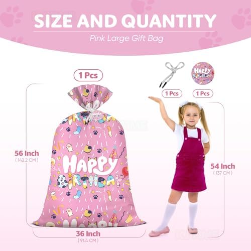Bolsa de Regalo Jumbo Rosa Grande Reusable de Plástico para Cumpleaños de Niñas, Revelación de Género y Celebraciones (36×56 Pulgadas) - imagen 2