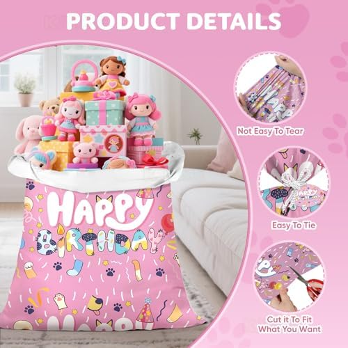 Bolsa de Regalo Jumbo Rosa Grande Reusable de Plástico para Cumpleaños de Niñas, Revelación de Género y Celebraciones (36×56 Pulgadas) - imagen 3
