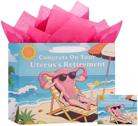 Bolsa de Regalo para Recuperación de Histerectomía bigniuzi - ¡Felicidades por la Jubilación de tu Útero! con Papel de Regalo, Tarjeta de - imagen 1