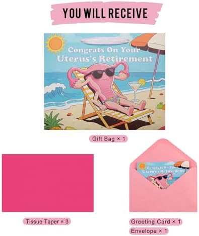 Bolsa de Regalo para Recuperación de Histerectomía bigniuzi - ¡Felicidades por la Jubilación de tu Útero! con Papel de Regalo, Tarjeta de - imagen 3