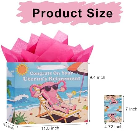 Bolsa de Regalo para Recuperación de Histerectomía bigniuzi - ¡Felicidades por la Jubilación de tu Útero! con Papel de Regalo, Tarjeta de - imagen 4