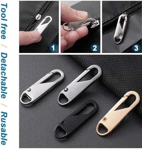 12 Piezas de Tiradores de Cremallera Reemplazo (Diseño de Resorte Metálico Mejorado), Pestañas de Reparación Desmontables para Equipaje, Mochilas, - imagen 4