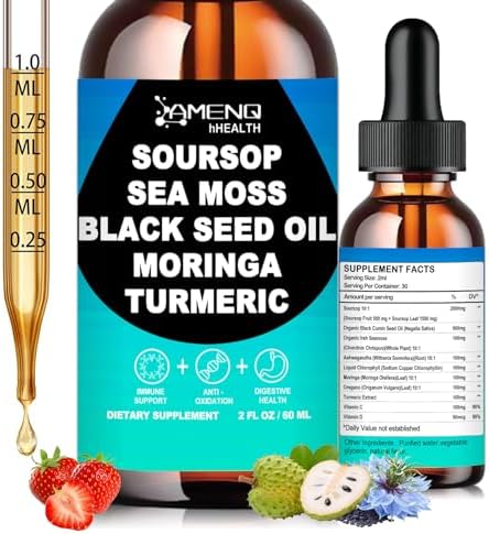 Amargo de Guanábana Líquido - Gotas Orgánicas de Guanábana con Moringa, Orégano, Aceite de Semilla Negra y Extracto de Musgo Marino para Soporte - imagen 1