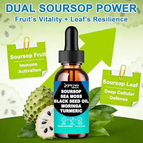 Amargo de Guanábana Líquido - Gotas Orgánicas de Guanábana con Moringa, Orégano, Aceite de Semilla Negra y Extracto de Musgo Marino para Soporte - imagen 4