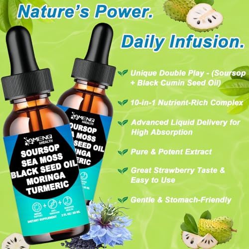 Amargo de Guanábana Líquido - Gotas Orgánicas de Guanábana con Moringa, Orégano, Aceite de Semilla Negra y Extracto de Musgo Marino para Soporte - imagen 5