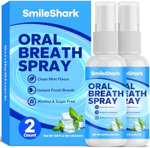 Spray para Aliento Fresco SmileShark (Paquete de 2), Hidratante Bucal para Boca Seca, Sabor a Menta Duradero, Tamaño de Viaje 1.69 oz, Sin Alcohol y - imagen 1