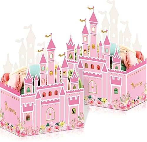 Cajas de regalo de fiesta de castillo de princesa Outus, 24 piezas, bolsas de dulces rosas para bodas, cumpleaños y baby shower, 6.4 x 2.4 x 4.1 - imagen 1