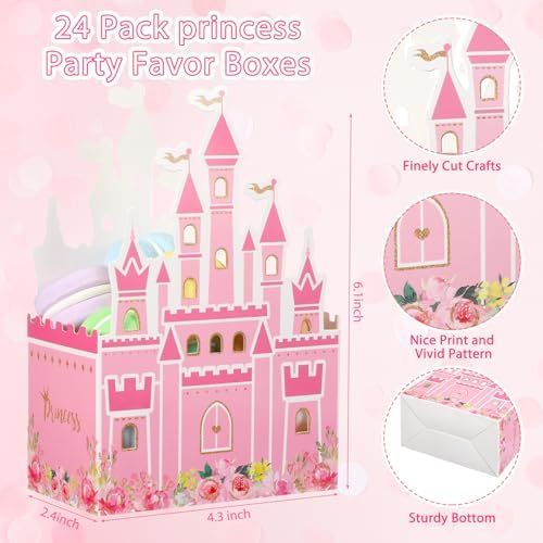 Cajas de regalo de fiesta de castillo de princesa Outus, 24 piezas, bolsas de dulces rosas para bodas, cumpleaños y baby shower, 6.4 x 2.4 x 4.1 - imagen 2