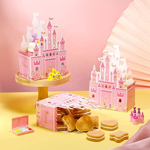 Cajas de regalo de fiesta de castillo de princesa Outus, 24 piezas, bolsas de dulces rosas para bodas, cumpleaños y baby shower, 6.4 x 2.4 x 4.1 - imagen 3