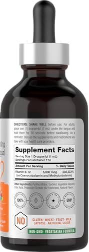 Gotas Vegetales de Vitamina B12 Horbaach 5000 mcg Sublinguales | 4 Fl Oz | Methylcobalamin y Cyanocobalamin | Sabor a Baya | Sin OGM y Sin Gluten - imagen 2