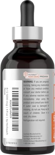 Gotas Vegetales de Vitamina B12 Horbaach 5000 mcg Sublinguales | 4 Fl Oz | Methylcobalamin y Cyanocobalamin | Sabor a Baya | Sin OGM y Sin Gluten - imagen 3