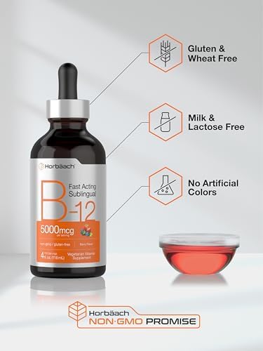 Gotas Vegetales de Vitamina B12 Horbaach 5000 mcg Sublinguales | 4 Fl Oz | Methylcobalamin y Cyanocobalamin | Sabor a Baya | Sin OGM y Sin Gluten - imagen 5