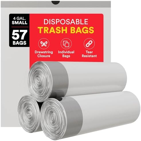 Bolsas de Basura Pequeñas de 4 Galones con Cinta - 57 Bolsas de Plástico Blancas sin Fragancia para Basura | Forros para Bote de Basura y Limpieza - imagen 1