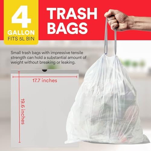 Bolsas de Basura Pequeñas de 4 Galones con Cinta - 57 Bolsas de Plástico Blancas sin Fragancia para Basura | Forros para Bote de Basura y Limpieza - imagen 2