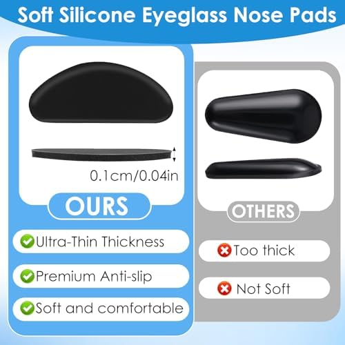 Mabor 20 Pares de Almohadillas Antideslizantes para Gafas – Silicona D, Adhesivas y Ultra Delgadas para Ópticas y Gafas de Sol, Negras y Transparentes - imagen 6