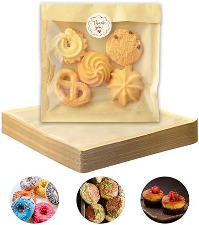 Bolsas de Empaque para Galletas JINLIFA 100 Piezas 5.7x6.5 Pulgadas con Ventana, Resistentes al Calor y Grasa, Ideal para Brownies, Donas y Postres - imagen 1