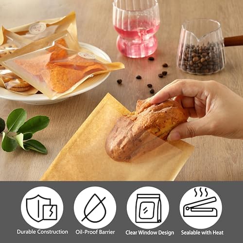 Bolsas de Empaque para Galletas JINLIFA 100 Piezas 5.7x6.5 Pulgadas con Ventana, Resistentes al Calor y Grasa, Ideal para Brownies, Donas y Postres - imagen 3