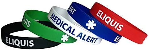 Pulseras de Alerta Médica IDmed Eliquis de Silicón – Paquete de 5 – Pulseras para Adultos (7.8) para Conciencia de Anticoagulantes – Impermeables, - imagen 2