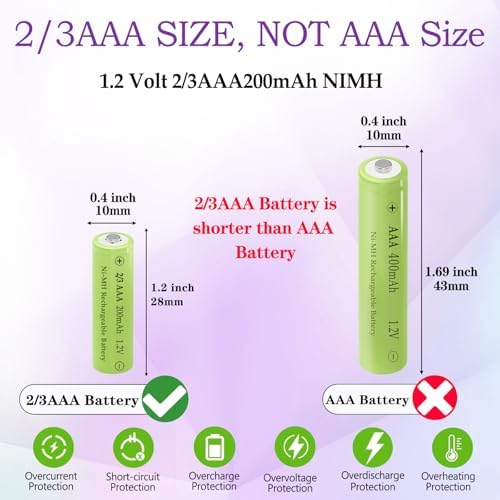 Baterías Recargables Teneyuuo 8 Piezas 1.2V Ni-MH 2/3AAA 200mAh para Luces Solares (Más Cortas que AAA) - imagen 2