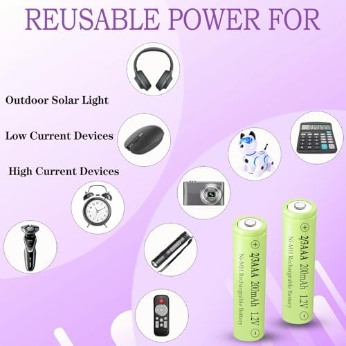Baterías Recargables Teneyuuo 8 Piezas 1.2V Ni-MH 2/3AAA 200mAh para Luces Solares (Más Cortas que AAA) - imagen 3