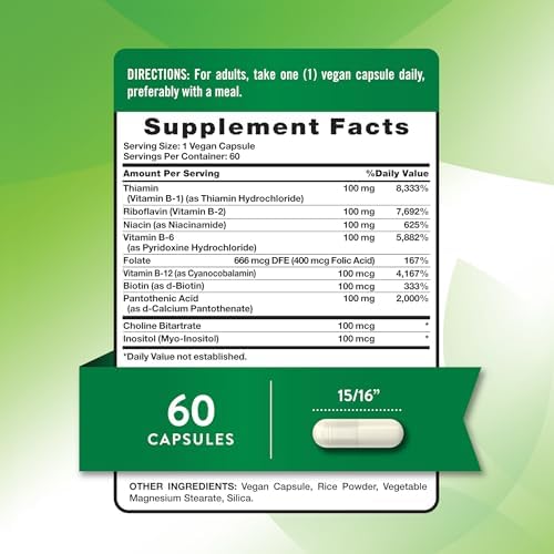 Complejo de Vitaminas B de Nature's Truth para Hombres y Mujeres | 60 Cápsulas | Alta Potencia B-100 | Suplemento Vegano, No GMO y Sin Gluten - imagen 2
