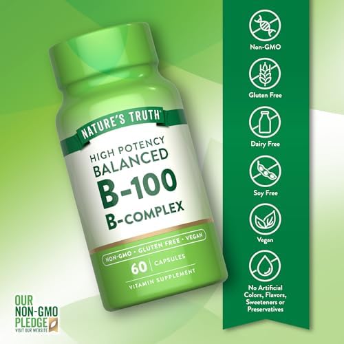 Complejo de Vitaminas B de Nature's Truth para Hombres y Mujeres | 60 Cápsulas | Alta Potencia B-100 | Suplemento Vegano, No GMO y Sin Gluten - imagen 3