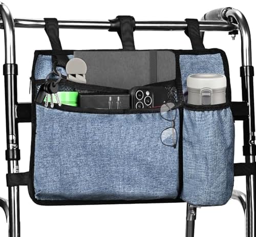 Bolsa de Almacenamiento Azul Oscuro para Andadores con Portavasos - Cesta Plegable Impermeable de Gran Capacidad, Accesorios para Andadores y - imagen 1