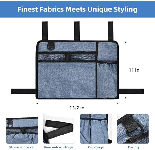 Bolsa de Almacenamiento Azul Oscuro para Andadores con Portavasos - Cesta Plegable Impermeable de Gran Capacidad, Accesorios para Andadores y - imagen 2