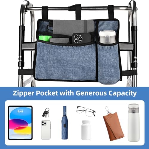 Bolsa de Almacenamiento Azul Oscuro para Andadores con Portavasos - Cesta Plegable Impermeable de Gran Capacidad, Accesorios para Andadores y - imagen 3