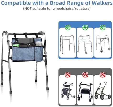 Bolsa de Almacenamiento Azul Oscuro para Andadores con Portavasos - Cesta Plegable Impermeable de Gran Capacidad, Accesorios para Andadores y - imagen 5