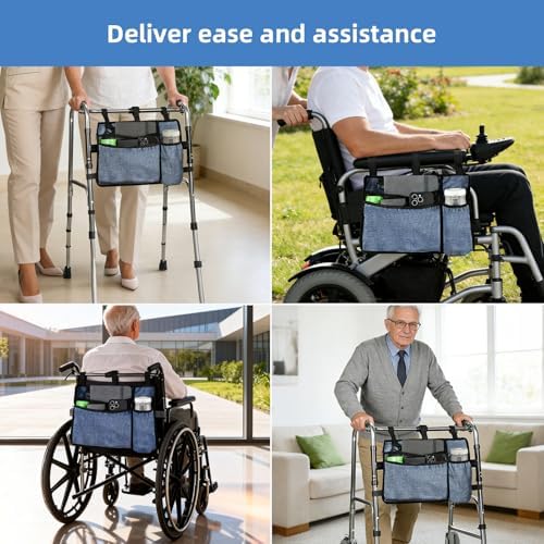 Bolsa de Almacenamiento Azul Oscuro para Andadores con Portavasos - Cesta Plegable Impermeable de Gran Capacidad, Accesorios para Andadores y - imagen 7