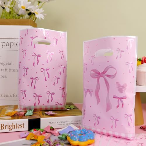 Bolsa de Plástico con Lazo Rosa HCYIRPTBL - 40 Piezas, Bolsa de Dulces para Fiesta, Suministros para Baby Shower y Cumpleaños de Mujeres y Niñas - imagen 4