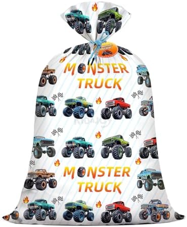 Bolsas de Regalo Plásticas Jumbo para Cumpleaños de Monster Truck Extra Grande 36x56 Pulgadas, Multicolor, Temática de Camiones para Niños y Bebés - imagen 1