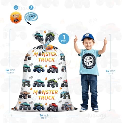 Bolsas de Regalo Plásticas Jumbo para Cumpleaños de Monster Truck Extra Grande 36x56 Pulgadas, Multicolor, Temática de Camiones para Niños y Bebés - imagen 2