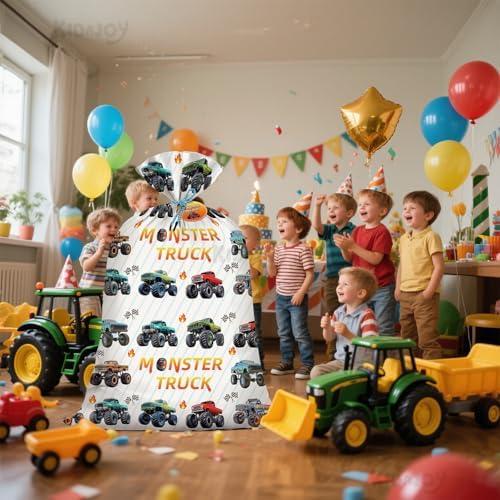 Bolsas de Regalo Plásticas Jumbo para Cumpleaños de Monster Truck Extra Grande 36x56 Pulgadas, Multicolor, Temática de Camiones para Niños y Bebés - imagen 4