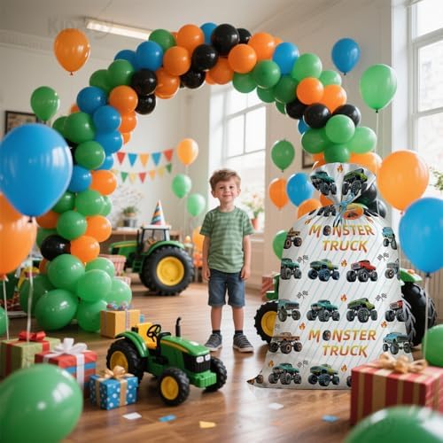 Bolsas de Regalo Plásticas Jumbo para Cumpleaños de Monster Truck Extra Grande 36x56 Pulgadas, Multicolor, Temática de Camiones para Niños y Bebés - imagen 5