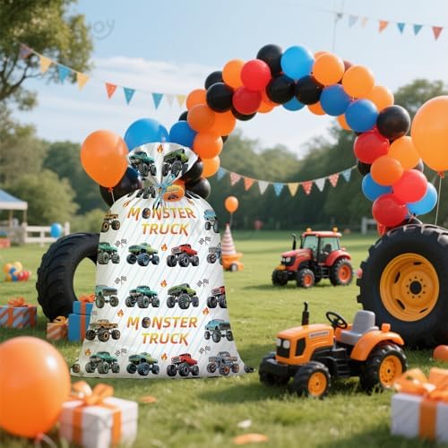 Bolsas de Regalo Plásticas Jumbo para Cumpleaños de Monster Truck Extra Grande 36x56 Pulgadas, Multicolor, Temática de Camiones para Niños y Bebés - imagen 6