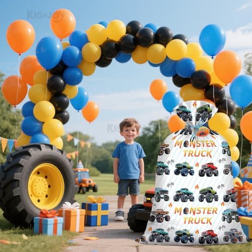Bolsas de Regalo Plásticas Jumbo para Cumpleaños de Monster Truck Extra Grande 36x56 Pulgadas, Multicolor, Temática de Camiones para Niños y Bebés - imagen 7