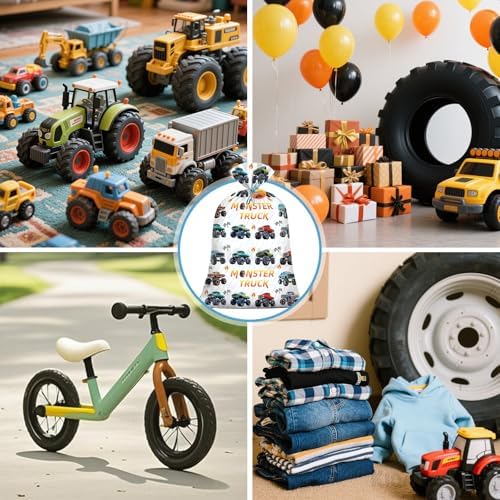 Bolsas de Regalo Plásticas Jumbo para Cumpleaños de Monster Truck Extra Grande 36x56 Pulgadas, Multicolor, Temática de Camiones para Niños y Bebés - imagen 8