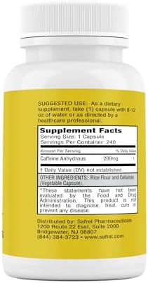 Píldoras de Cafeína Safrel 200mg, 240 Cápsulas - Sin Gluten, No Transgénicas - imagen 2