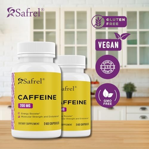 Píldoras de Cafeína Safrel 200mg, 240 Cápsulas - Sin Gluten, No Transgénicas - imagen 3