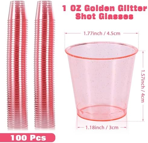 Vasos de Plástico Desechables YINCL de Brillo Rosa - 100 Pzs de 1 OZ para Gelatina, Degustaciones y Fiesta de Despedida de Soltera - imagen 2