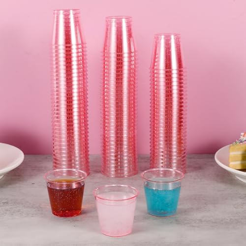 Vasos de Plástico Desechables YINCL de Brillo Rosa - 100 Pzs de 1 OZ para Gelatina, Degustaciones y Fiesta de Despedida de Soltera - imagen 3