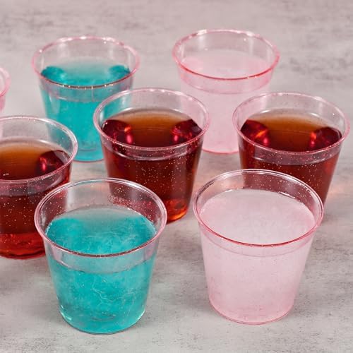 Vasos de Plástico Desechables YINCL de Brillo Rosa - 100 Pzs de 1 OZ para Gelatina, Degustaciones y Fiesta de Despedida de Soltera - imagen 4