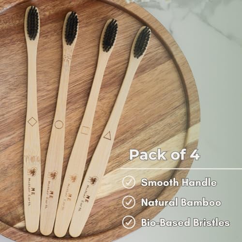Cepillo de Dientes de Carbón de Bambú ME MOTHER EARTH, Pack de 4, Cerdas Suaves Medias, Biodegradables y Ecológicas, Infundido con Carbón - imagen 2
