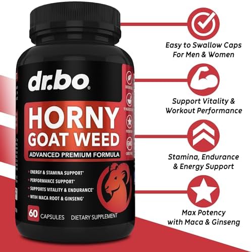 Horny Goat Weed para Hombres y Mujeres - 1590mg Suplemento Potente para Mejora Masculina, Resistencia y Rendimiento - Maca, Tribulus, Muira Puama, L - imagen 2
