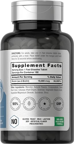 Horbäach Biotina 10000mcg | 180 Tabletas de Disolución Rápida | Suplemento de Belleza para Mujeres y Hombres | Vegetariano, Sin OGM, Sin Gluten - imagen 2