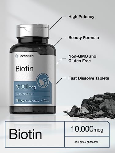 Horbäach Biotina 10000mcg | 180 Tabletas de Disolución Rápida | Suplemento de Belleza para Mujeres y Hombres | Vegetariano, Sin OGM, Sin Gluten - imagen 3