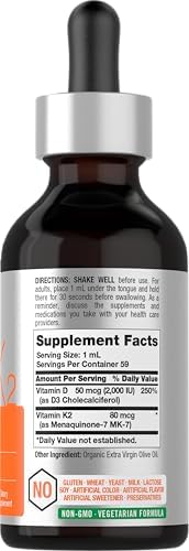 Gotas Líquidas de Vitamina D3 K2 Horbäach | con MK7 | 2 Fl Oz | Suplemento Vegetariano, Sin OGM, Libre de Gluten - imagen 2